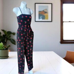 Simply Styled Floral Black Print Spaghetti Strap Jumpsuit - SZ S Petite